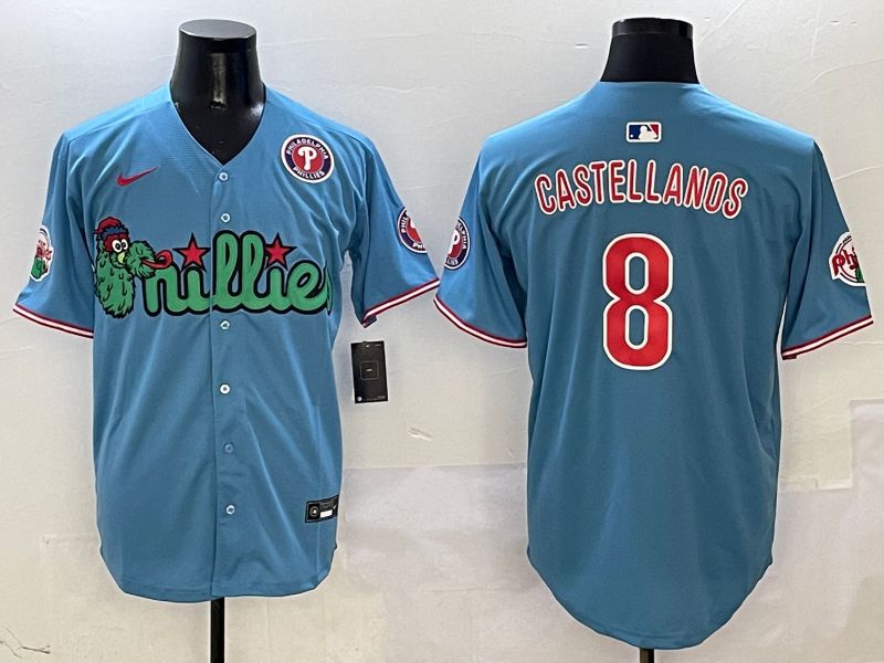 Men Philadelphia Phillies #8 Castellanos Light Blue three generations Joint Name Nike 2025 MLB Jersey style 6->philadelphia phillies->MLB Jersey
